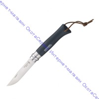 Нож Opinel серии Tradition Trekking №08, клинок 8,5см, нерж.сталь, рукоять-граб, цвет черный, темляк, 002211