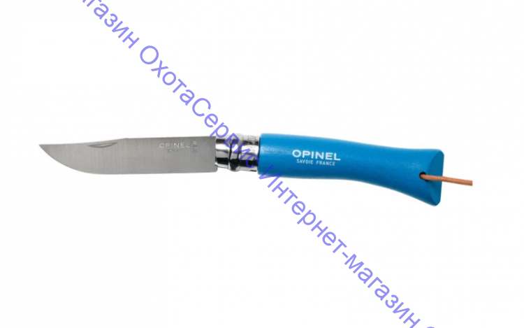 Нож Opinel серии Tradition Trekking №07, клинок 8см, нерж.сталь, рукоять-граб, цвет сине-зеленый, темляк, 002206