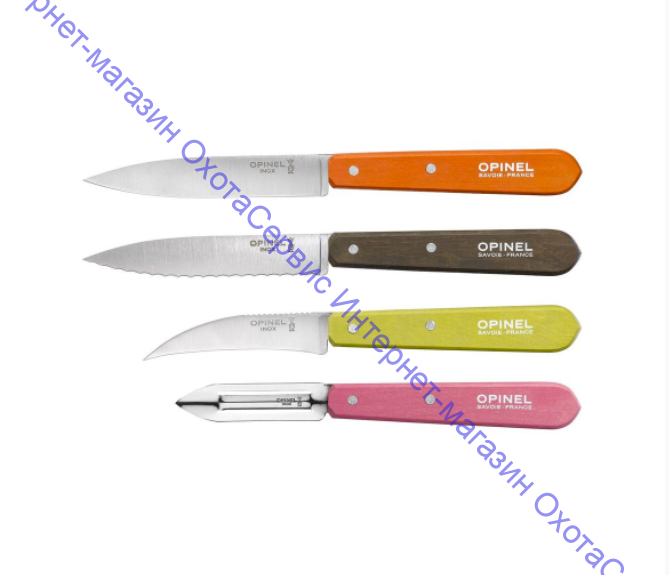 Набор ножей Opinel серии Les Essentiels №112/113/114/115 - 4шт., нержавеющая сталь, рукоять-бук, 4 цвета, 001452