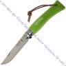 Нож Opinel серии Tradition Trekking №07, клинок 8см, нерж.сталь, рукоять-граб, цвет желто-зеленый, темляк, 002207