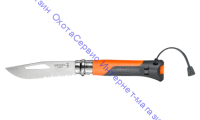 Нож Opinel серии Specialists Outdoor  №08, клинок 8,5см, нерж.сталь, рукоять-пластик, свисток, темляк, оранжевый/серый, 001577