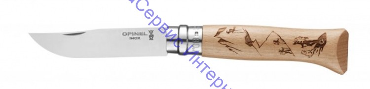 Нож Opinel серии Tradition Alpine Adventures №08, клинок 8,5см, нерж.сталь, рукоять-дуб, рис.-пеший туризм, 002186