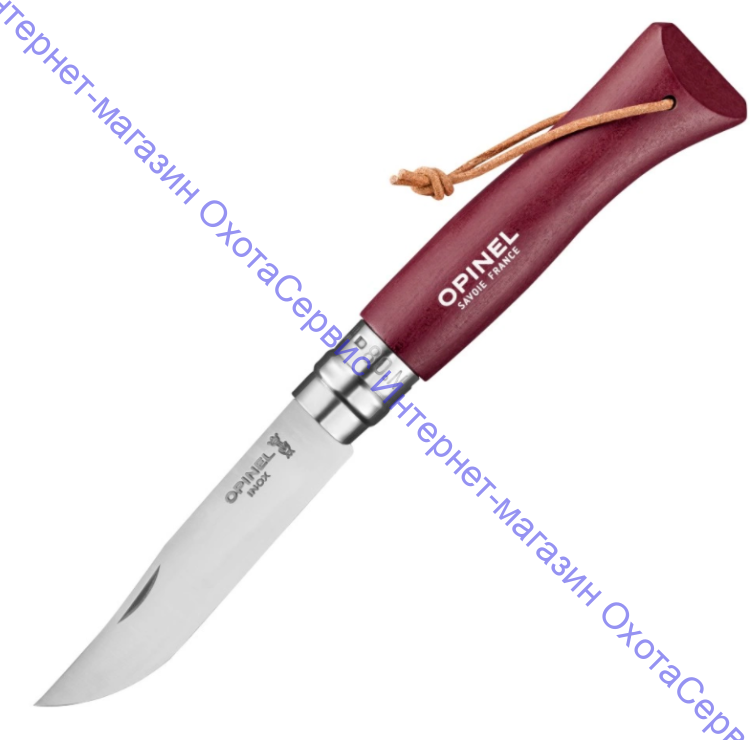 Нож Opinel серии Tradition Trekking №08, клинок 8,5см, нерж.сталь, рукоять-граб, цвет красно-коричневый, темляк, 002213