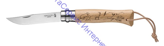 Нож Opinel серии Tradition Animalia №08, клинок 8,5см, нерж.сталь, рукоять-бук, рис.-гора, темляк, 001641