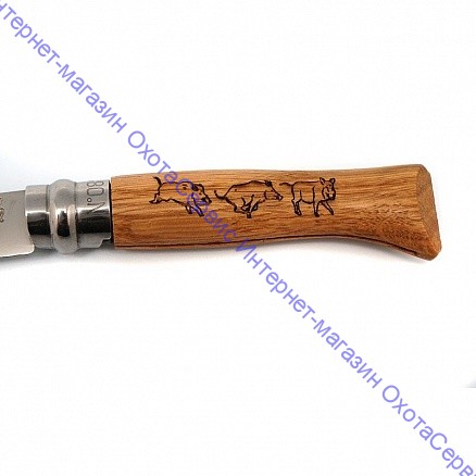 Нож Opinel серии Tradition Animalia №08, клинок 8,5см, нерж.сталь, рукоять-дуб, новый рис.-кабан, 002331