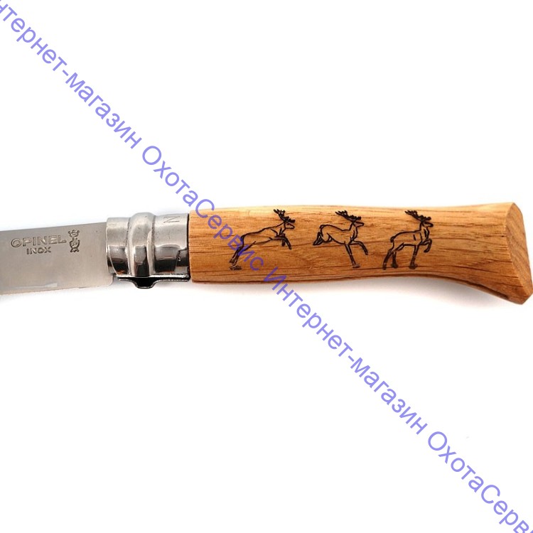 Нож Opinel серии Tradition Animalia №08, клинок 8,5см, нерж.сталь, рукоять-дуб, новый рис.-олень, 002332