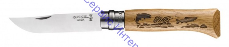 Нож Opinel серии Tradition Animalia №08, клинок 8,5см, нерж.сталь, рукоять-дуб, новый рис.-рыба, 002334