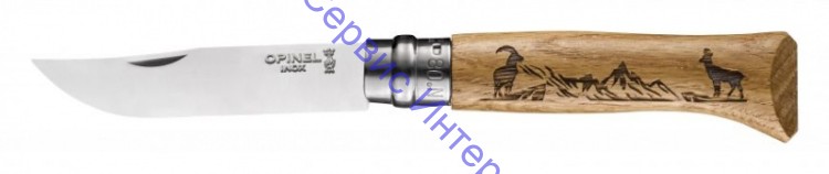 Нож Opinel серии Tradition Animalia №08, клинок 8,5см, нерж.сталь, рукоять-дуб, новый рис.-серна, 002336