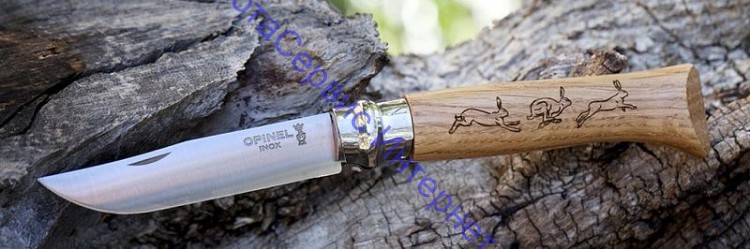 Нож Opinel серии Tradition Animalia №08, клинок 8,5см, нерж.сталь, рукоять-дуб, рис.-заяц, 001623