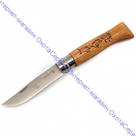Нож Opinel серии Tradition Animalia №08, клинок 8,5см, нерж.сталь, рукоять-дуб, рис.-кабан, 001624