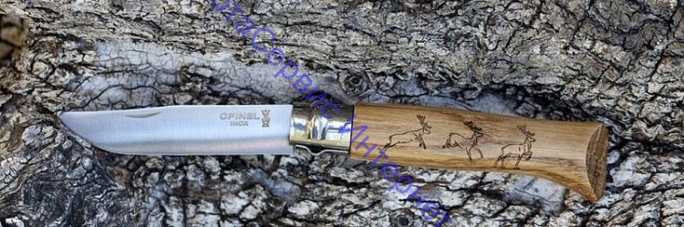 Нож Opinel серии Tradition Animalia №08, клинок 8,5см, нерж.сталь, рукоять-дуб, рис.-олень, 001620