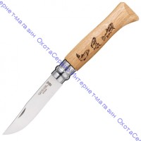 Нож Opinel серии Tradition Animalia №08, клинок 8,5см, нерж.сталь, рукоять-дуб, рис.-форель, 001625
