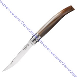 Нож Opinel серии Slim №10, филейный, клинок 10см, нержавеющая сталь, зеркальная полировка, рукоять-рог, деревянный футляр, 000711