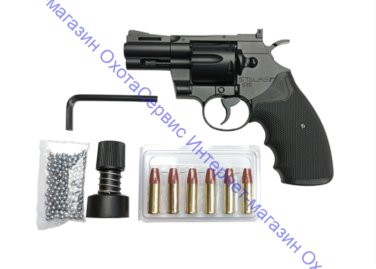 Револьвер пневматический Stalker STR (аналог "Colt Python 2,5") к.4,5мм, металл, 86 м/с, HOP-UP, чёрный, ST-41051R 