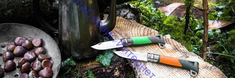 Нож Opinel серии Specialists EXPLORE №12 клинок 10см, нерж. сталь, пластик, свисток, огниво, стропорез, зелен/серый ,  001899