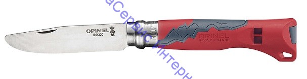 Нож Opinel серии Specialists Outdoor Junior №07, клинок 7см, нерж.сталь, рукоять-пластик/резина, свисток, красный/серый,  001897