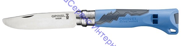 Нож Opinel серии Specialists Outdoor Junior №07, клинок 7см, нерж.сталь, рукоять-пластик/резина, свисток, синий/серый,  001898