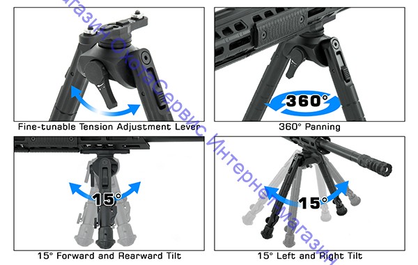 Сошки UTG Recon 360 TL, M-Lok, вращ.наклонная база, Pod-Lock, 20,3-30,5см, 3 положения опор, алюминий, TL-BPM03