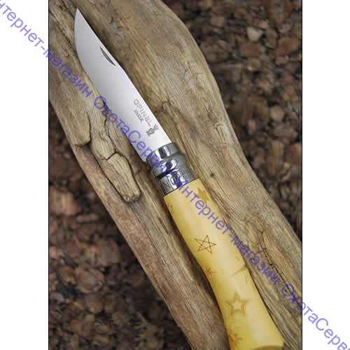 Нож Opinel серии Tradition Nature №07, клинок 8см, нерж.сталь, рукоять-самшит, рис.-звезды, 001549