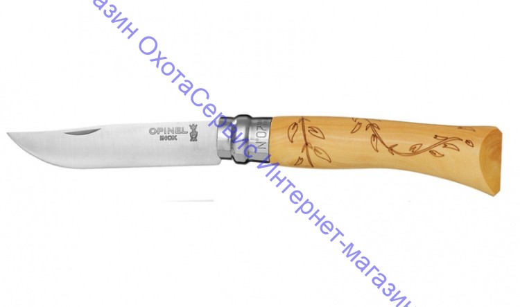 Нож Opinel серии Tradition Nature №07, клинок 8см, нерж.сталь, рукоять-самшит, рис.-листья, 001551