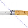 Нож Opinel серии Tradition Nature №07, клинок 8см, нерж.сталь, рукоять-самшит, рис.-листья, 001551