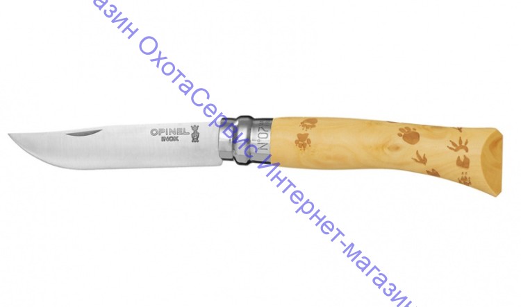 Нож Opinel серии Tradition Nature №07, клинок 8см, нерж.сталь, рукоять-самшит, рис.-следы, 001550