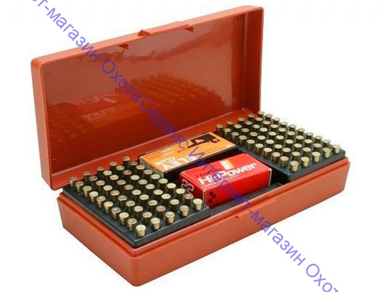 Коробочка-кейс с крышкой фирмы MTM для патронов калибров 22 LR, 17 HMR. SB-200-32