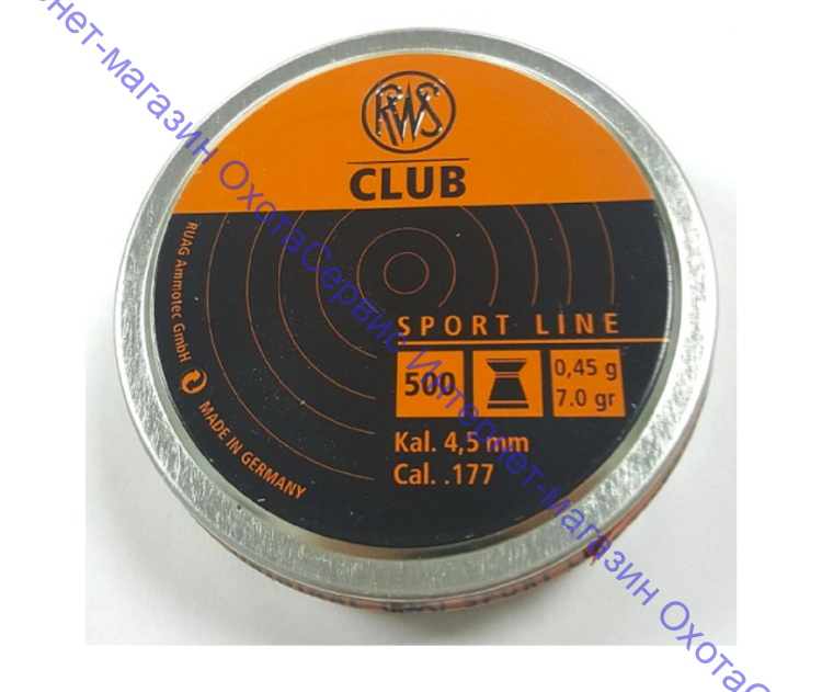 Пульки RWS Club 4,5 мм, 0,45г (500 шт./бан.), 2136198