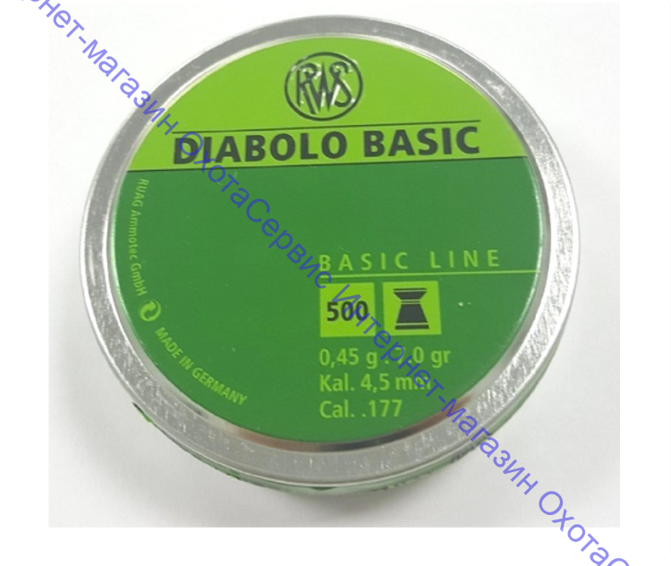Пульки RWS  Diabolo Basic 4,5 мм, 0,45г (500 шт./бан.), 430T